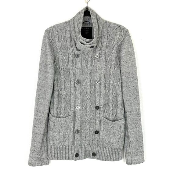 Guess Cardigan Sweater High Neck Double Button Down Pockets Long Waist Medium - Picture 1 of 10